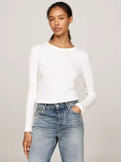 T-Shirty*Tommy Hilfiger Longsleeve We Wzór Pointelle ANCIENT WHITE
