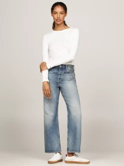 T-Shirty*Tommy Hilfiger Longsleeve We Wzór Pointelle ANCIENT WHITE