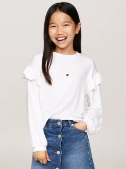 Topy I T-Shirty*Tommy Hilfiger Longsleeve Z Kaligrafowanym Logo WHITE