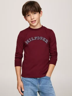 T-Shirty I Koszulki Polo*Tommy Hilfiger Longsleeve Z Logo Hilfiger Monotype DEEP ROUGE