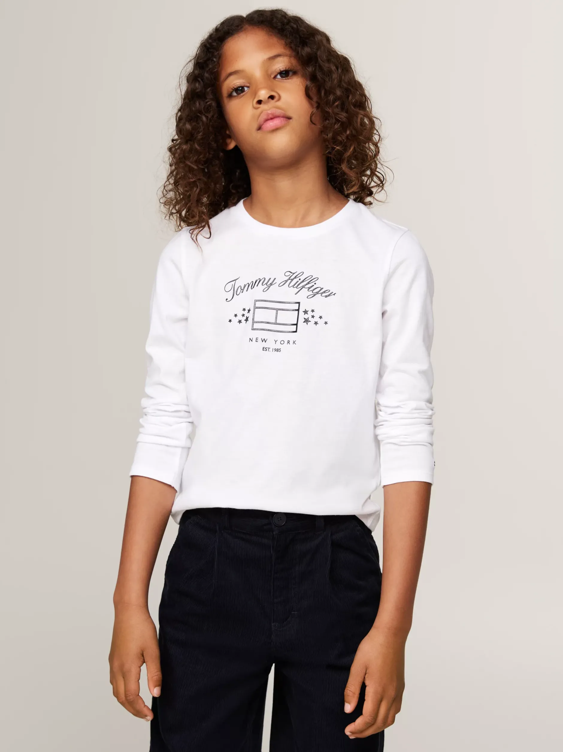 Topy I T-Shirty*Tommy Hilfiger Longsleeve Z Nadrukiem Flagi WHITE