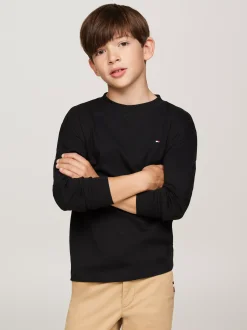T-Shirty I Koszulki Polo*Tommy Hilfiger Longsleeve Z Okrągłym Dekoltem BLACK