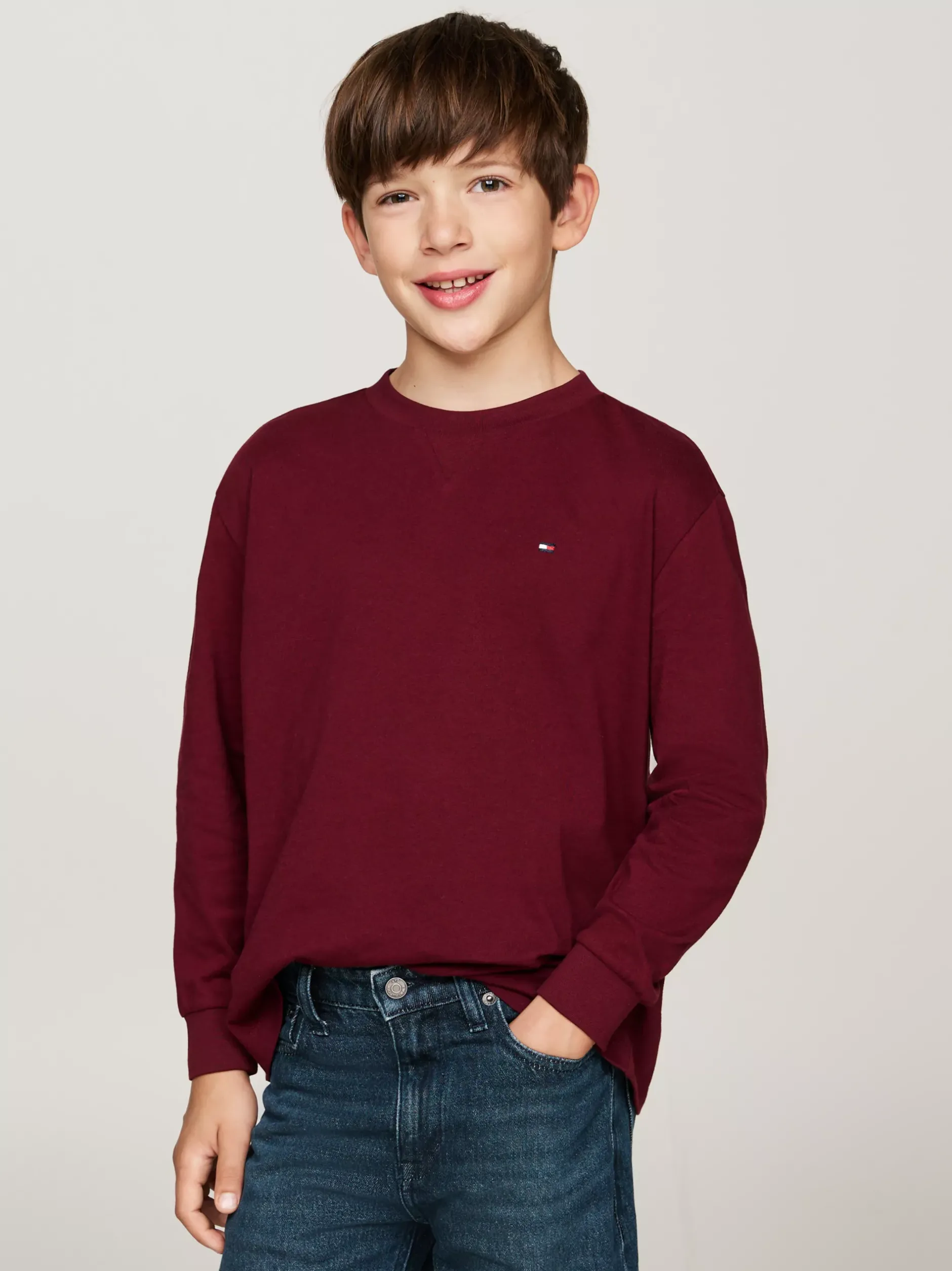 T-Shirty I Koszulki Polo*Tommy Hilfiger Longsleeve Z Okrągłym Dekoltem DEEP ROUGE