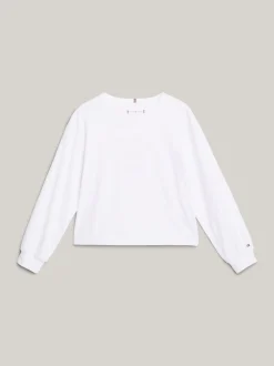 Topy I T-Shirty*Tommy Hilfiger Longsleeve Z Wyhaftowanym Logo WHITE