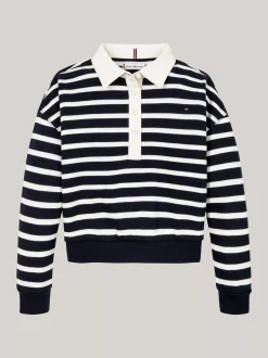 Bluzy Dresowe I Z Kapturem*Tommy Hilfiger Luźna Bluza Polo W Bretońskie Paski DESERT SKY STRIPE