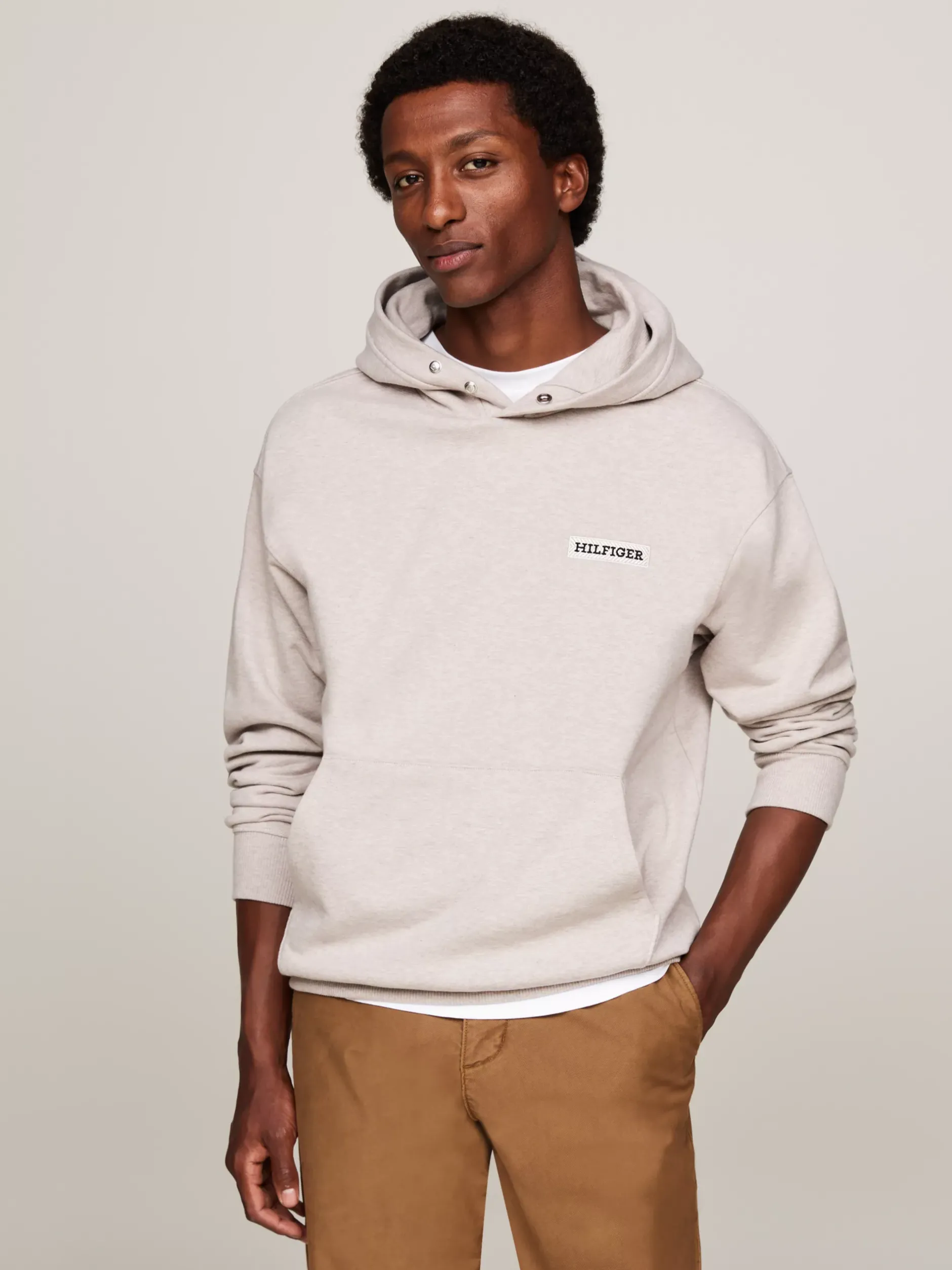 Bluzy Dresowe & Z Kapturem*Tommy Hilfiger Luźna Bluza Z Kapturem I Naszywką Z Logo HEATHERED PEBBLE