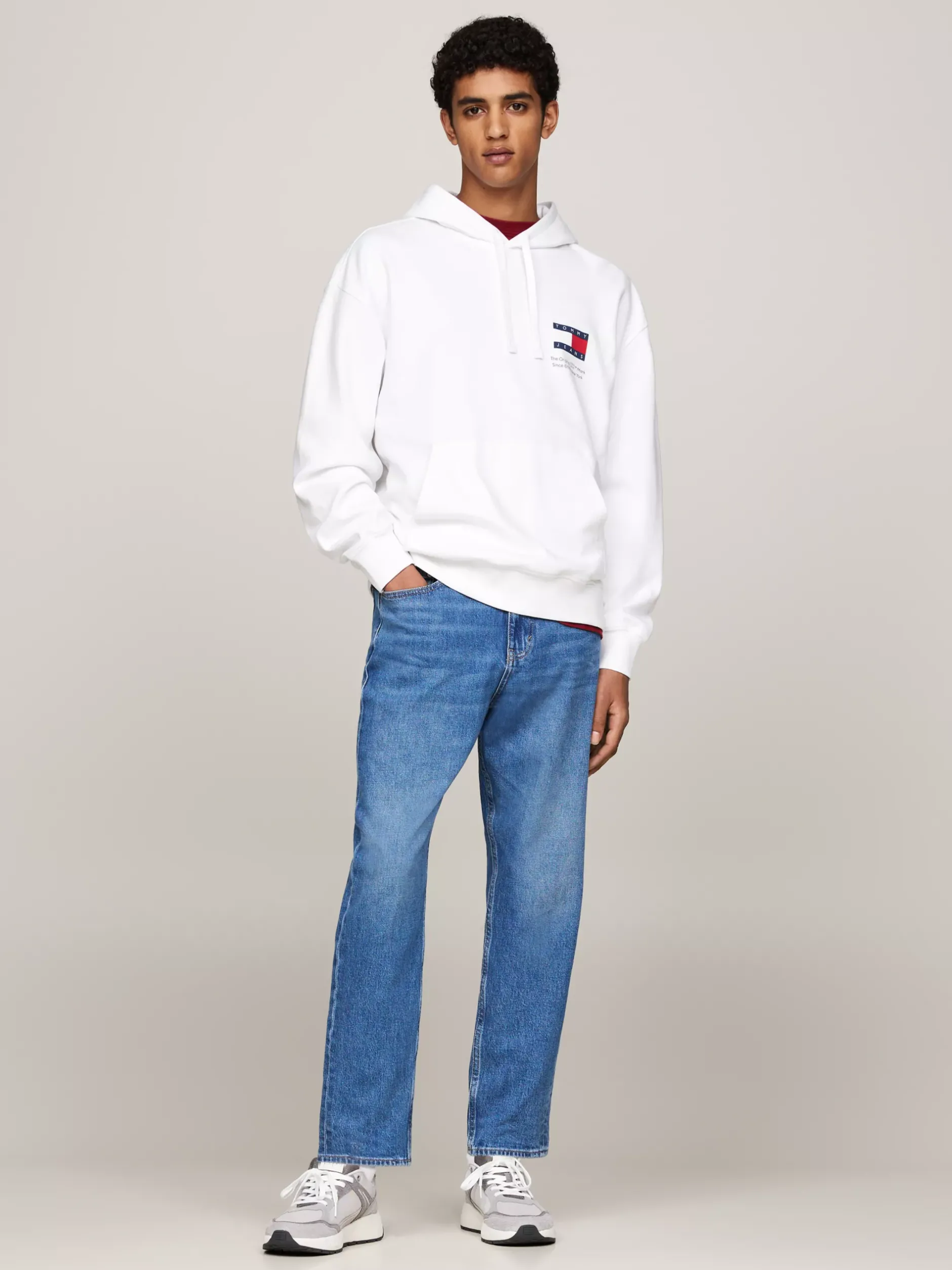 Bluzy Dresowe & Z Kapturem*Tommy Hilfiger Luźna Bluza Z Kapturem Z Grafiką Z Tyłu WHITE