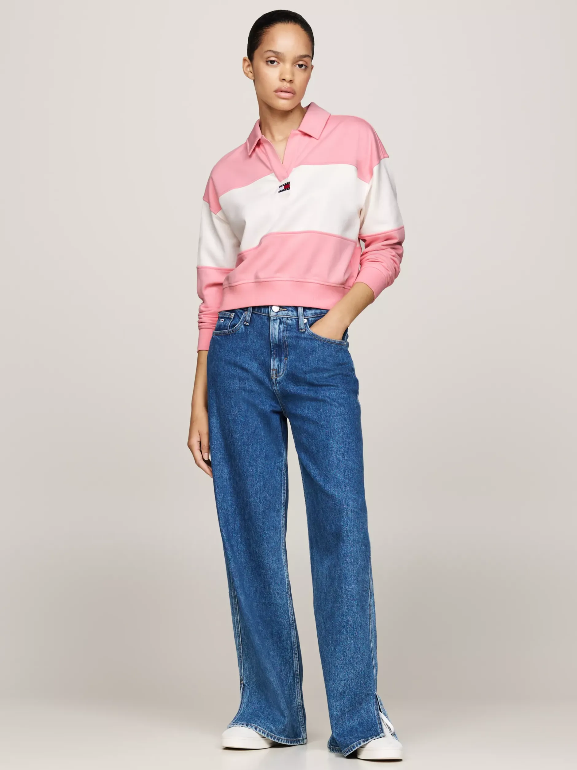 Bluzy Dresowe & Z Kapturem*Tommy Hilfiger Luźna Bluza Z Kołnierzykiem BALLET PINK / MULTI