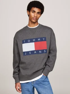 Bluzy Dresowe & Z Kapturem*Tommy Hilfiger Luźna Bluza Z Naszywką Z Flagą Tommy NEW CHARCOAL MELANGE