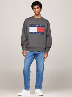 Bluzy Dresowe & Z Kapturem*Tommy Hilfiger Luźna Bluza Z Naszywką Z Flagą Tommy NEW CHARCOAL MELANGE
