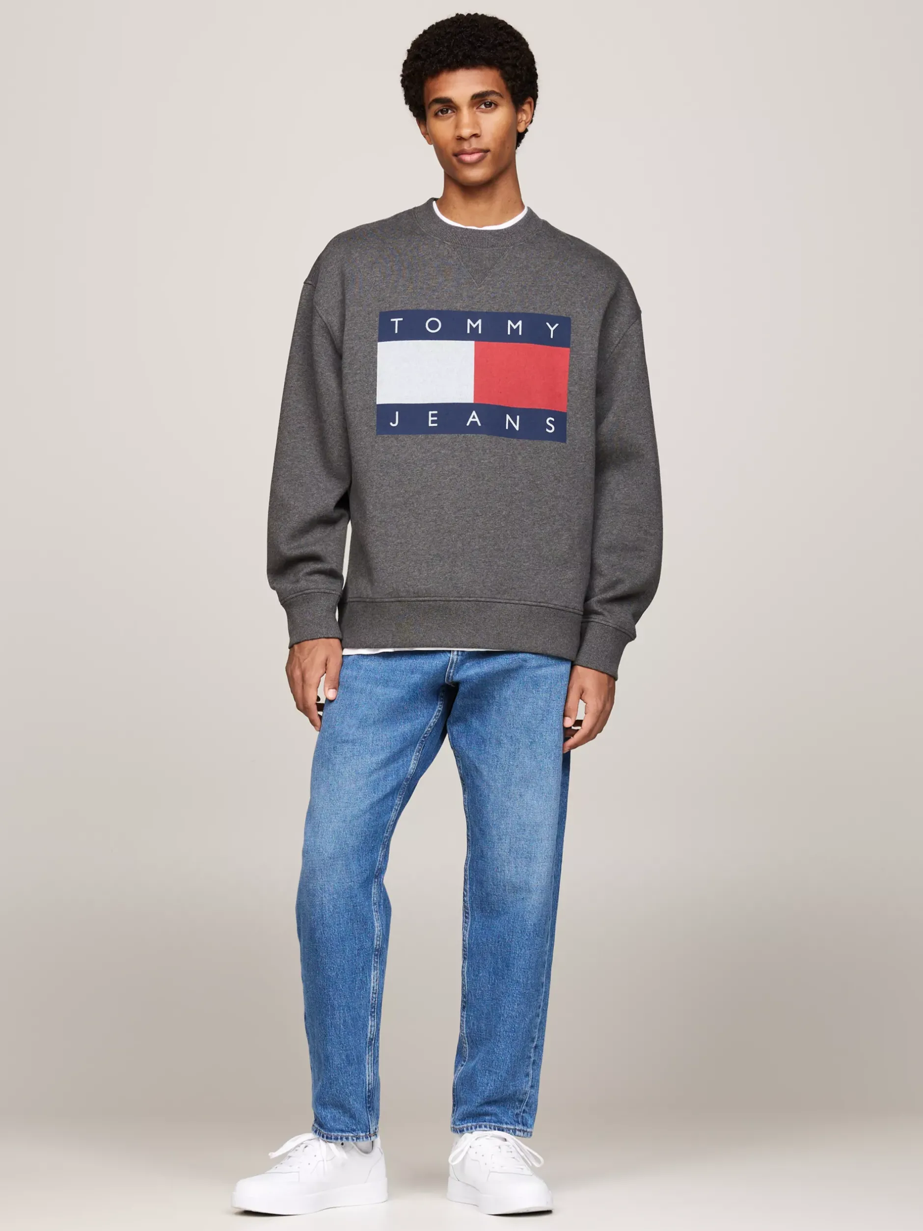 Bluzy Dresowe & Z Kapturem*Tommy Hilfiger Luźna Bluza Z Naszywką Z Flagą Tommy NEW CHARCOAL MELANGE
