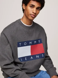 Bluzy Dresowe & Z Kapturem*Tommy Hilfiger Luźna Bluza Z Naszywką Z Flagą Tommy NEW CHARCOAL MELANGE