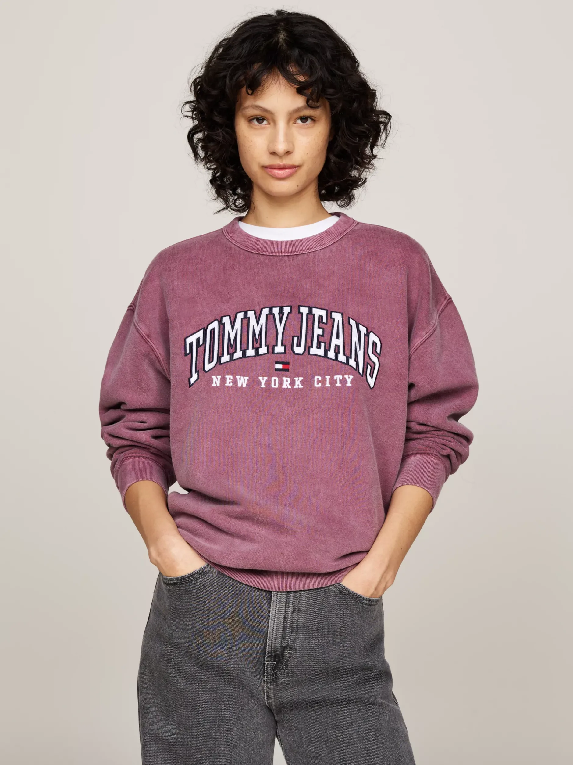 Bluzy Dresowe & Z Kapturem*Tommy Hilfiger Luźna Bluza Z Okrągłym Dekoltem W Stylu Varsity DEEP ROUGE