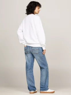 Bluzy Dresowe & Z Kapturem*Tommy Hilfiger Luźna Bluza Z Okrągłym Dekoltem W Stylu Varsity WHITE