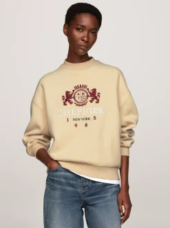 Bluzy Dresowe & Z Kapturem*Tommy Hilfiger Luźna Bluza Z Wyhaftowanym Logo COUNTRY IVORY