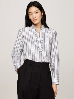 Koszule & Bluzki*Tommy Hilfiger Luźna Bluzka We Wzór W Metaliczne Paski LUREX STP DESERT SKY/ WHITE