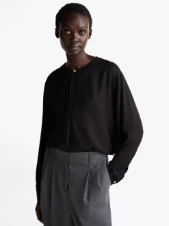 Koszule & Bluzki*Tommy Hilfiger Luźna Bluzka Z Wytłaczanym Guzikiem BLACK