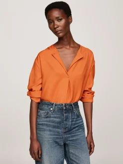 Koszule & Bluzki*Tommy Hilfiger Luźna Bluzka Z Wytłaczanym Guzikiem AUTUMN ORANGE