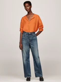 Koszule & Bluzki*Tommy Hilfiger Luźna Bluzka Z Wytłaczanym Guzikiem AUTUMN ORANGE