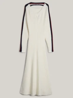Sukienki*Tommy Hilfiger Luźna Dzianinowa Sukienka Midi Z Emblematem IVORY
