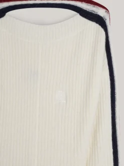 Sukienki*Tommy Hilfiger Luźna Dzianinowa Sukienka Midi Z Emblematem IVORY