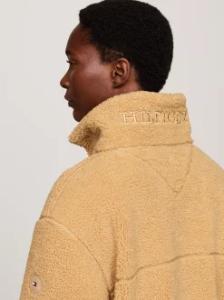 Kurtki & Płaszcze*Tommy Hilfiger Luźna Futerkowa Kurtka Z Zapięciem Na Zamek CLASSIC KHAKI