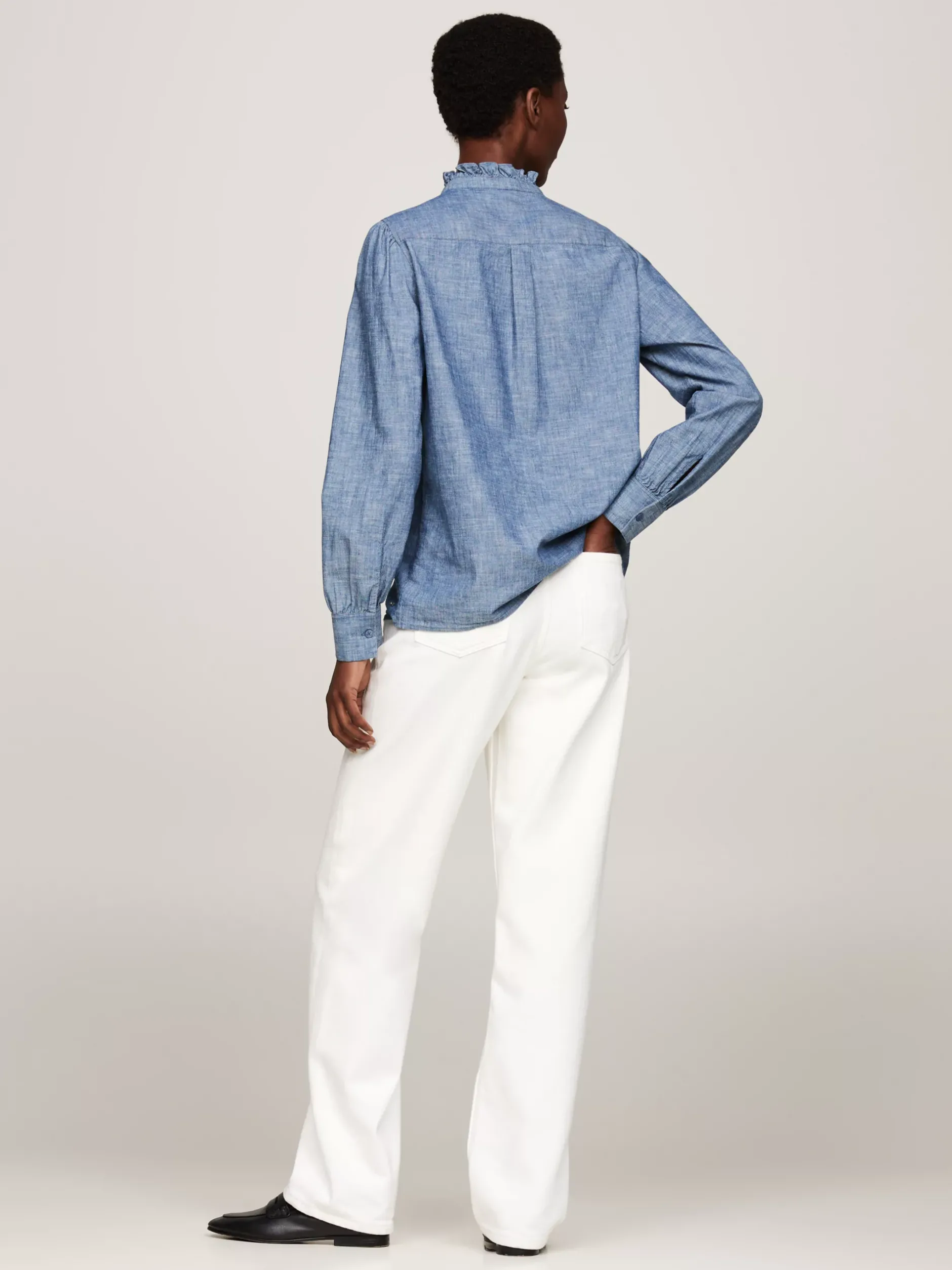 Koszule & Bluzki*Tommy Hilfiger Luźna Koszula Batystowa Z Falbanką MID BLUE CHAMBRAY