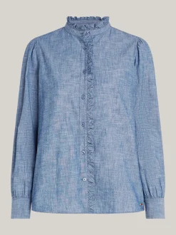 Koszule & Bluzki*Tommy Hilfiger Luźna Koszula Batystowa Z Falbanką MID BLUE CHAMBRAY