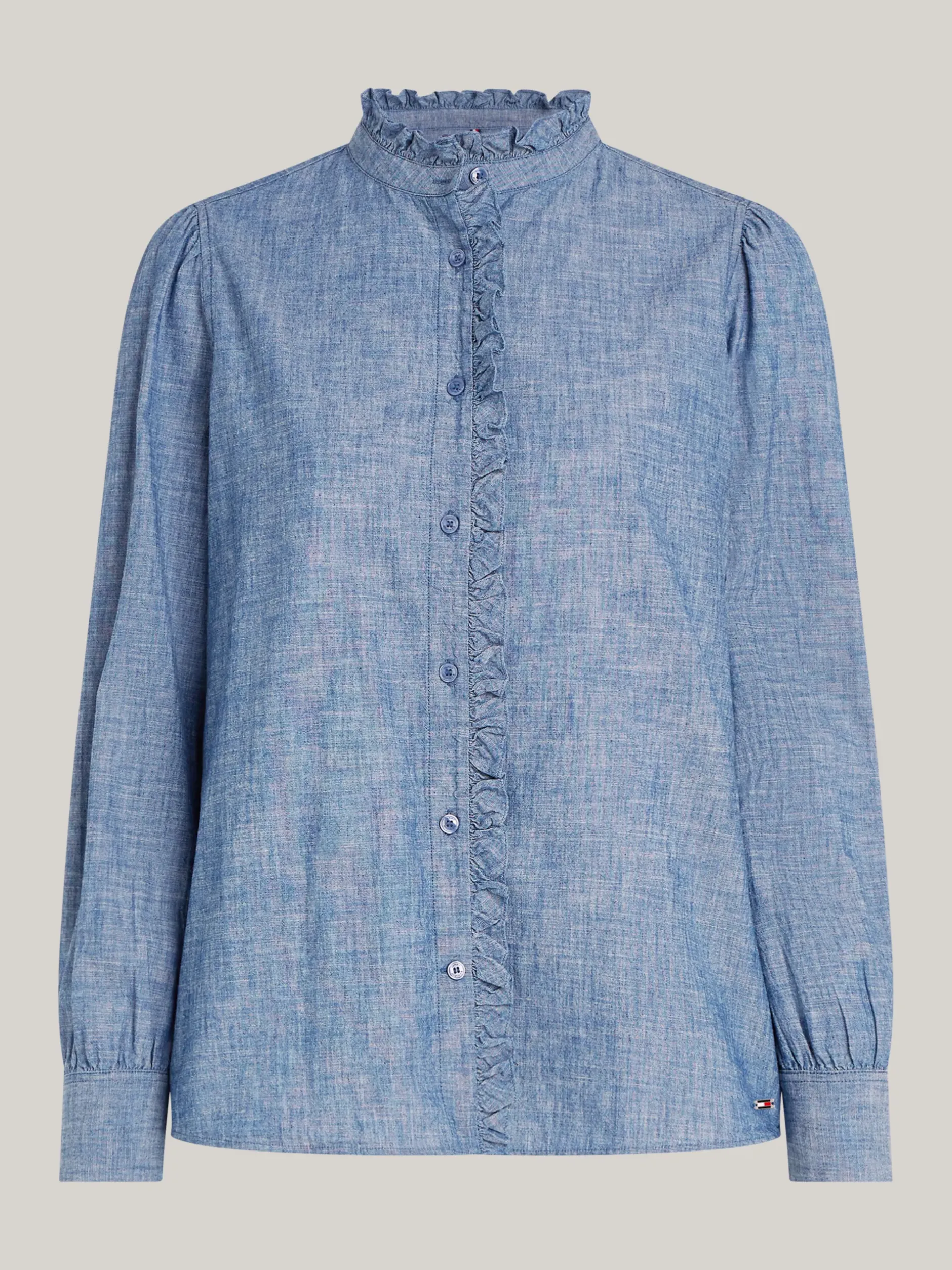 Koszule & Bluzki*Tommy Hilfiger Luźna Koszula Batystowa Z Falbanką MID BLUE CHAMBRAY