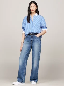 Koszule & Bluzki*Tommy Hilfiger Luźna Koszula W Paski Z Naszywaną Kieszenią STRIPE/ VESSEL BLUE
