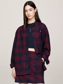 Koszule & Bluzki*Tommy Hilfiger Luźna Koszula W Szkocką Kratę ROUGE WINTER CHECK