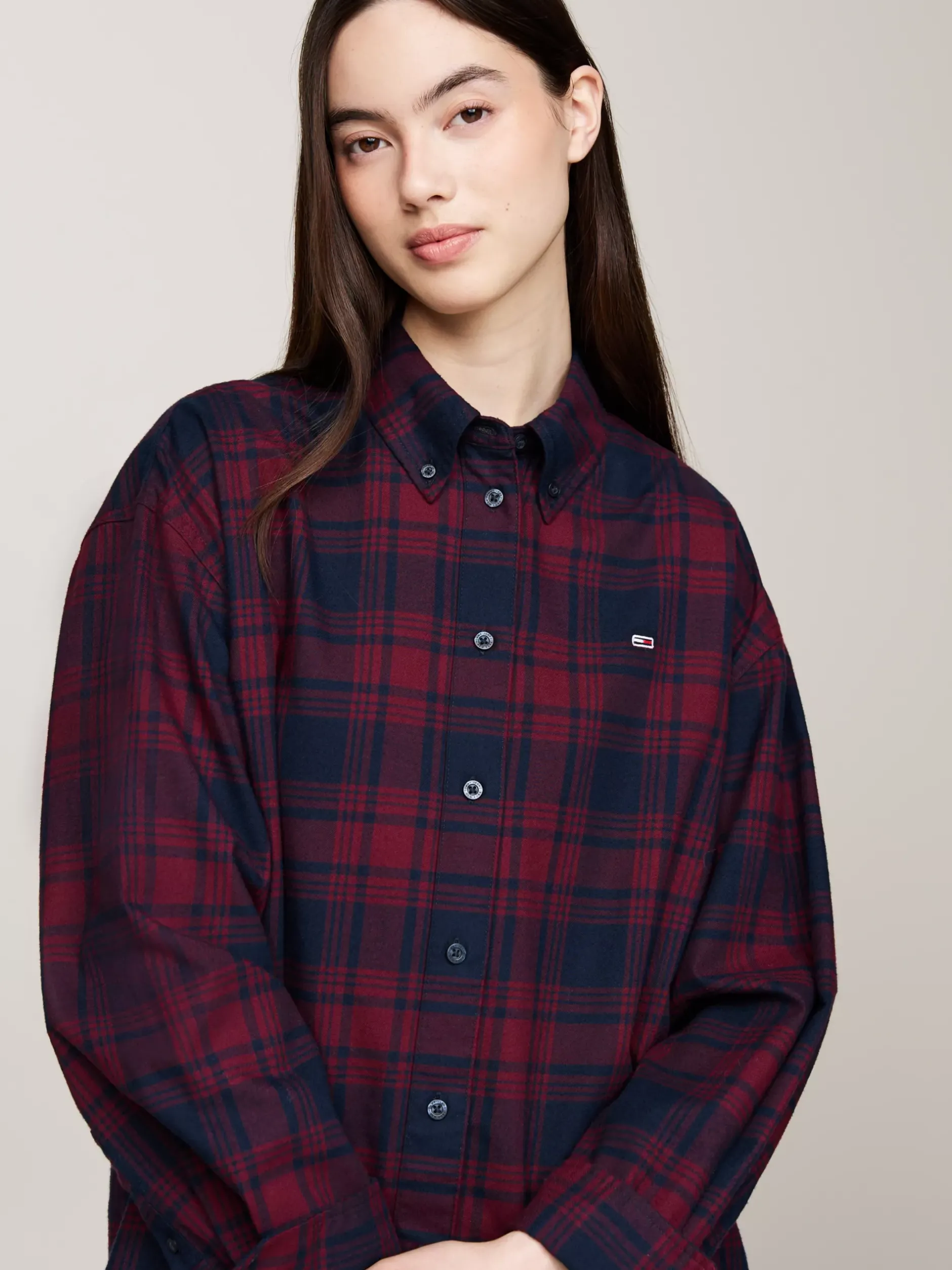 Koszule & Bluzki*Tommy Hilfiger Luźna Koszula W Szkocką Kratę ROUGE WINTER CHECK