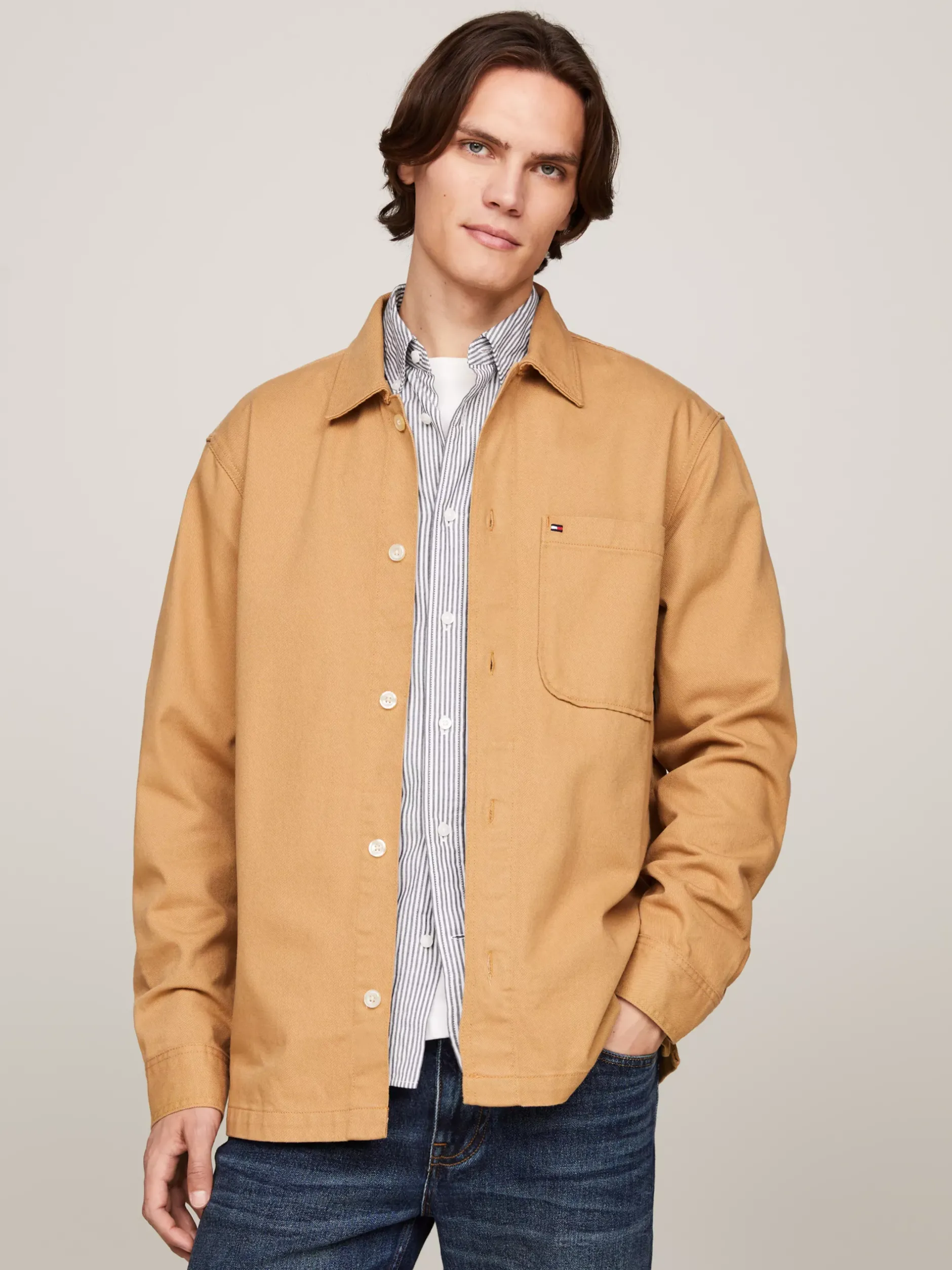 Koszule*Tommy Hilfiger Luźna Koszula Wierzchnia Z Diagonalu CLASSIC KHAKI