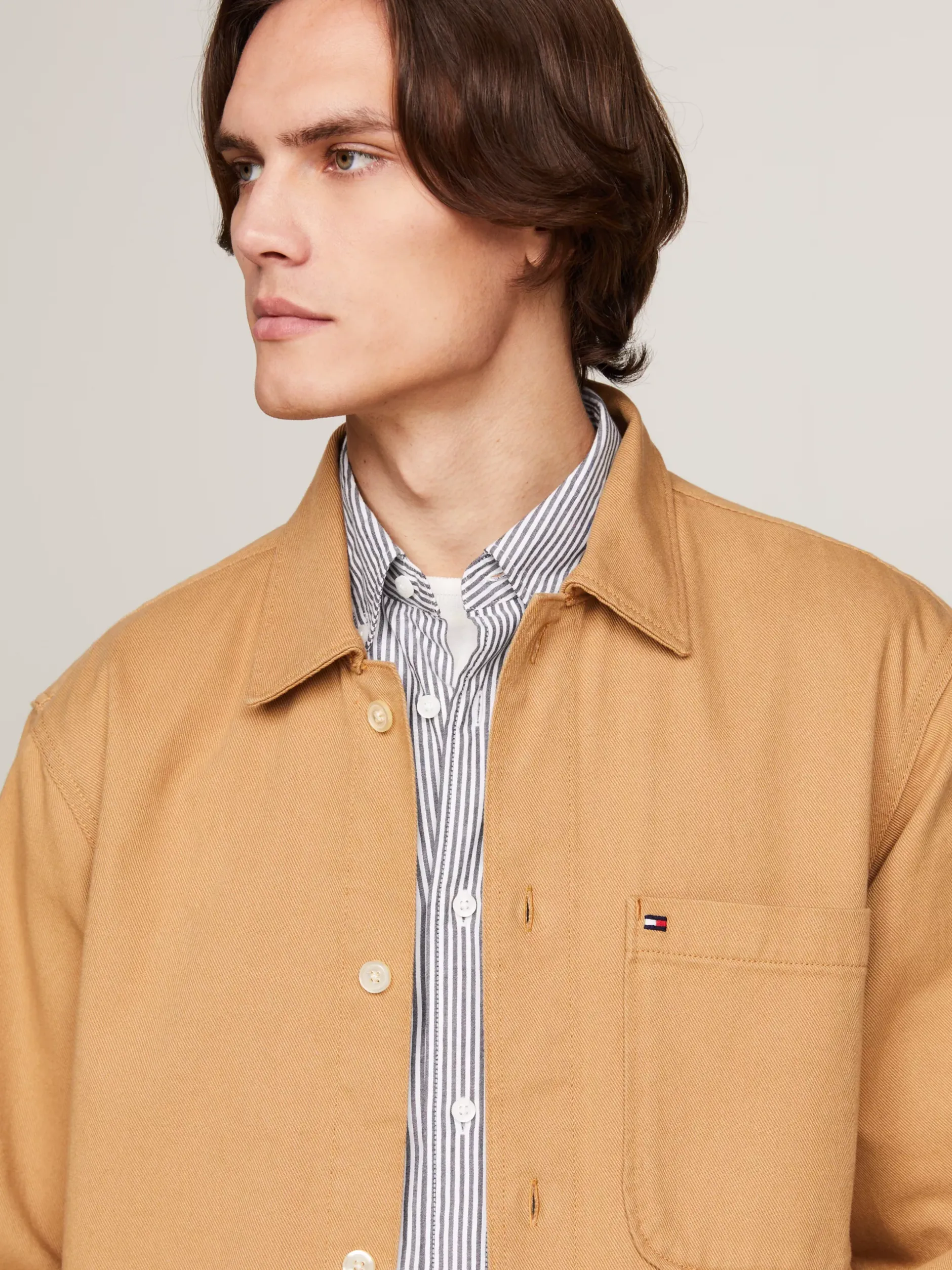Koszule*Tommy Hilfiger Luźna Koszula Wierzchnia Z Diagonalu CLASSIC KHAKI