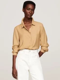 Koszule & Bluzki*Tommy Hilfiger Luźna Koszula Z Metalową Flagą CLASSIC KHAKI