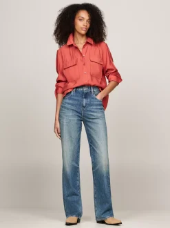 Koszule & Bluzki*Tommy Hilfiger Luźna Koszula Z Naszywką I Kieszeniami TERRA RED