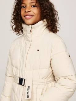 Kurtki I Płaszcze*Tommy Hilfiger Luźna Kurtka Ocieplana Z Paskiem COUNTRY IVORY