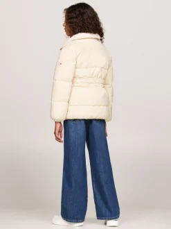 Kurtki I Płaszcze*Tommy Hilfiger Luźna Kurtka Ocieplana Z Paskiem COUNTRY IVORY
