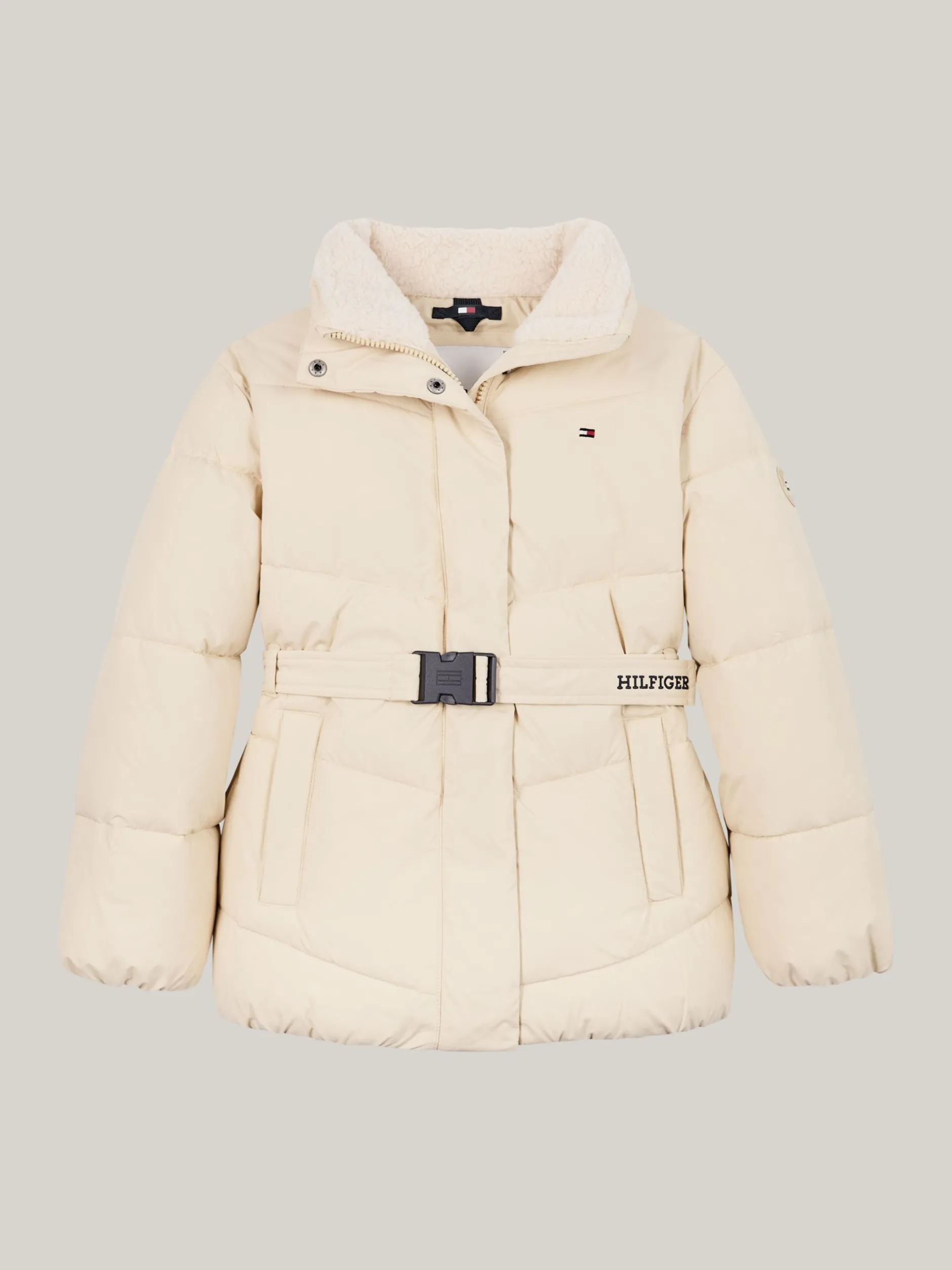 Kurtki I Płaszcze*Tommy Hilfiger Luźna Kurtka Ocieplana Z Paskiem COUNTRY IVORY