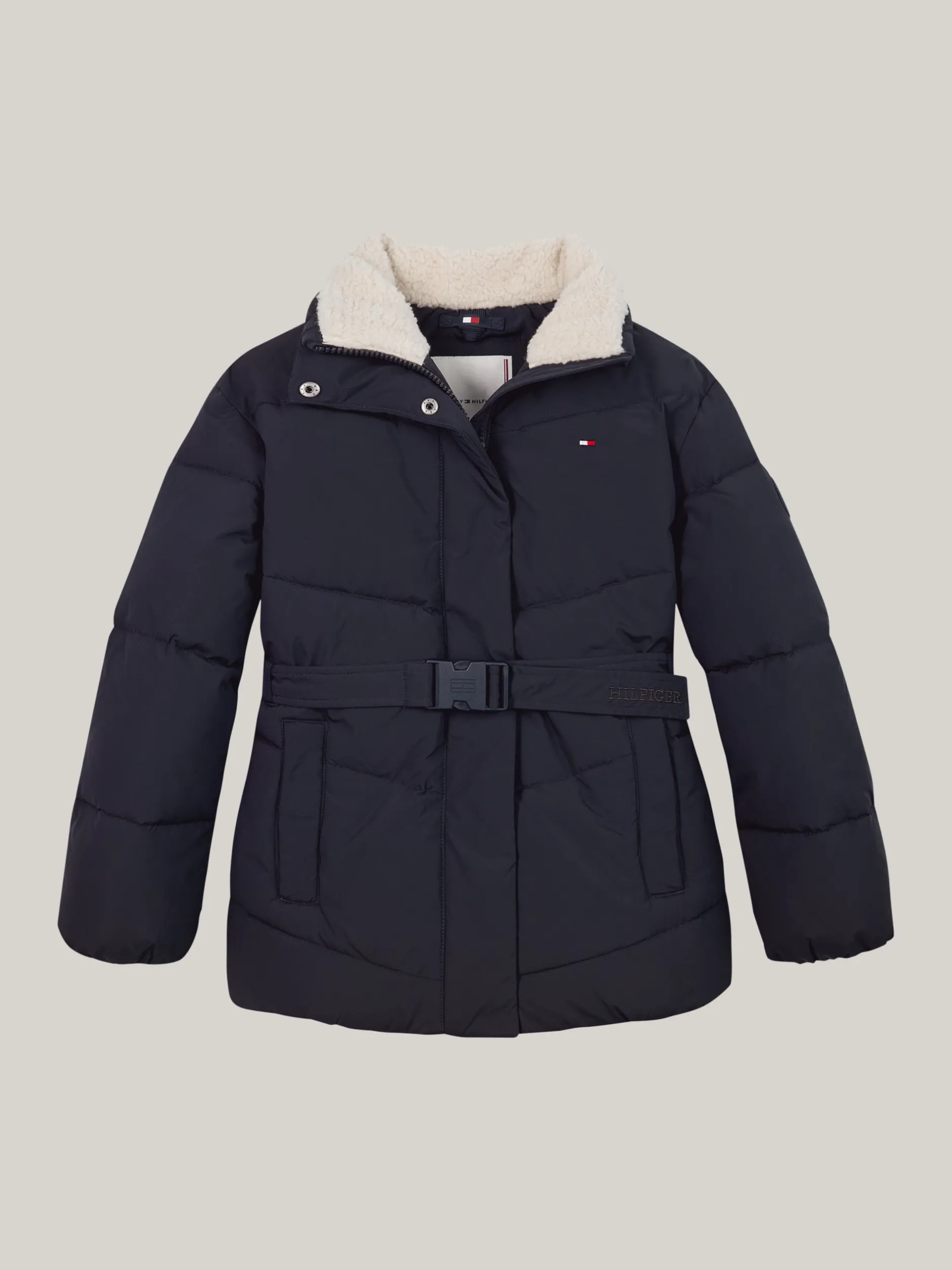 Kurtki I Płaszcze*Tommy Hilfiger Luźna Kurtka Ocieplana Z Paskiem DESERT SKY