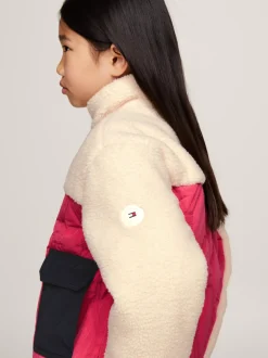 Kurtki I Płaszcze*Tommy Hilfiger Luźna Kurtka Puchowa O Mieszanej Teksturze DEEP ROUGE / WHITE COLORBLOCK