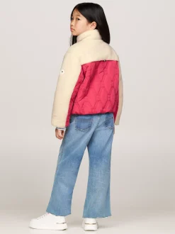 Kurtki I Płaszcze*Tommy Hilfiger Luźna Kurtka Puchowa O Mieszanej Teksturze DEEP ROUGE / WHITE COLORBLOCK