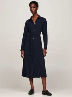 Sukienki*Tommy Hilfiger Luźna, Plisowana Sukienka Koszulowa Midi DESERT SKY