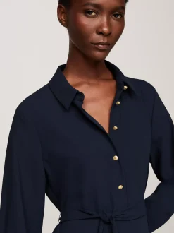 Sukienki*Tommy Hilfiger Luźna, Plisowana Sukienka Koszulowa Midi DESERT SKY