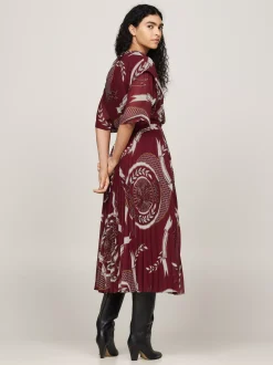 Sukienki*Tommy Hilfiger Luźna Plisowana Sukienka Midi Z Emblematem ROUGE