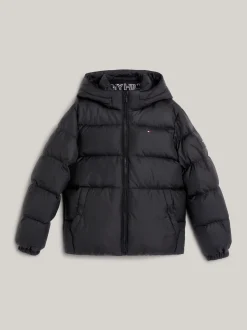 Kurtki*Tommy Hilfiger Luźna Puchowa Kurtka Z Kapturem BLACK