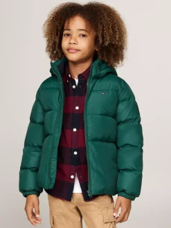 Kurtki*Tommy Hilfiger Luźna Puchowa Kurtka Z Kapturem ORNAMENTAL GREEN