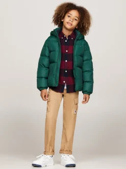 Kurtki*Tommy Hilfiger Luźna Puchowa Kurtka Z Kapturem ORNAMENTAL GREEN