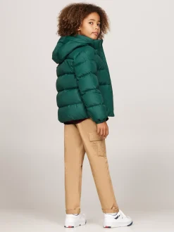 Kurtki*Tommy Hilfiger Luźna Puchowa Kurtka Z Kapturem ORNAMENTAL GREEN