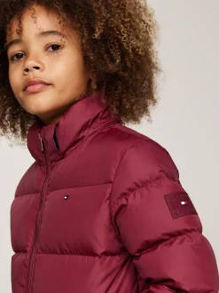 Kurtki*Tommy Hilfiger Luźna Puchowa Kurtka Z Kapturem DEEP ROUGE